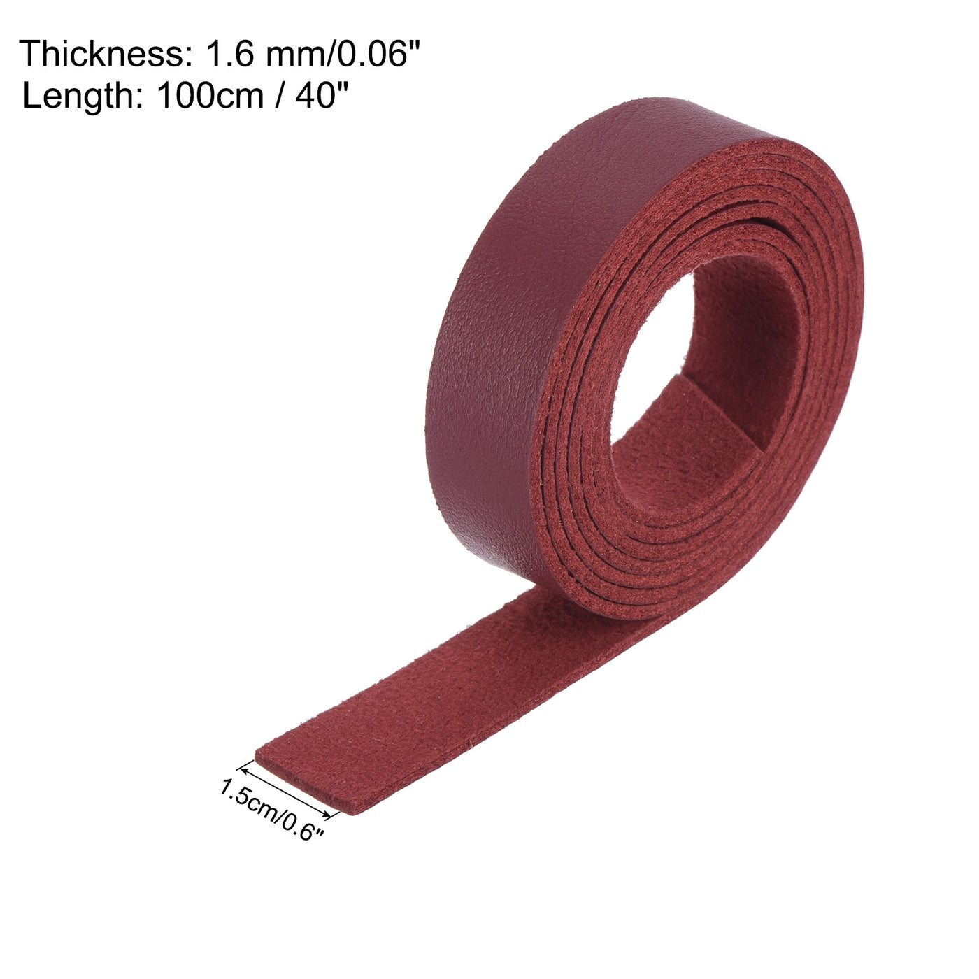 Harfington Leather Straps Strip Belt 1.5cm(0.6" Width) 100cm(40" Length) Leather Strips String Wine Red for DIY Craft, Jewelry, Key Chains