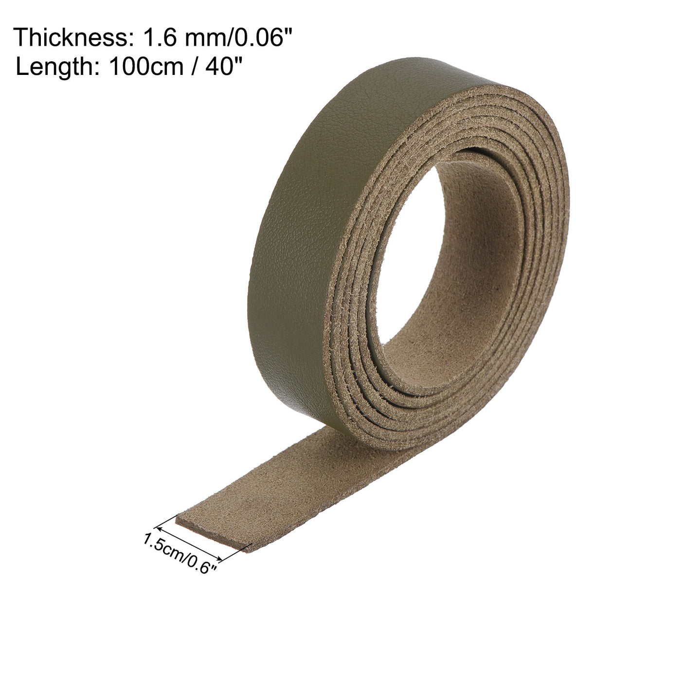 Harfington Leather Straps Strip Belt 1.5cm(0.6" Width) 100cm(40" Length) Leather Strips String Army Green for DIY Craft, Jewelry, Key Chains