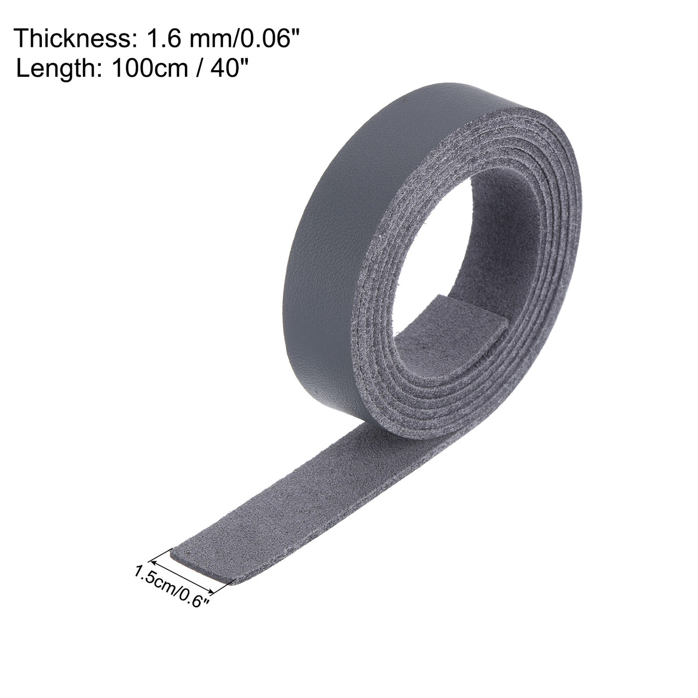 Harfington Leather Straps Strip Belt 1.5cm(0.6" Width) 100cm(40" Length) Leather Strips String Dark Grey for DIY Craft, Jewelry, Key Chains, Pack of 2