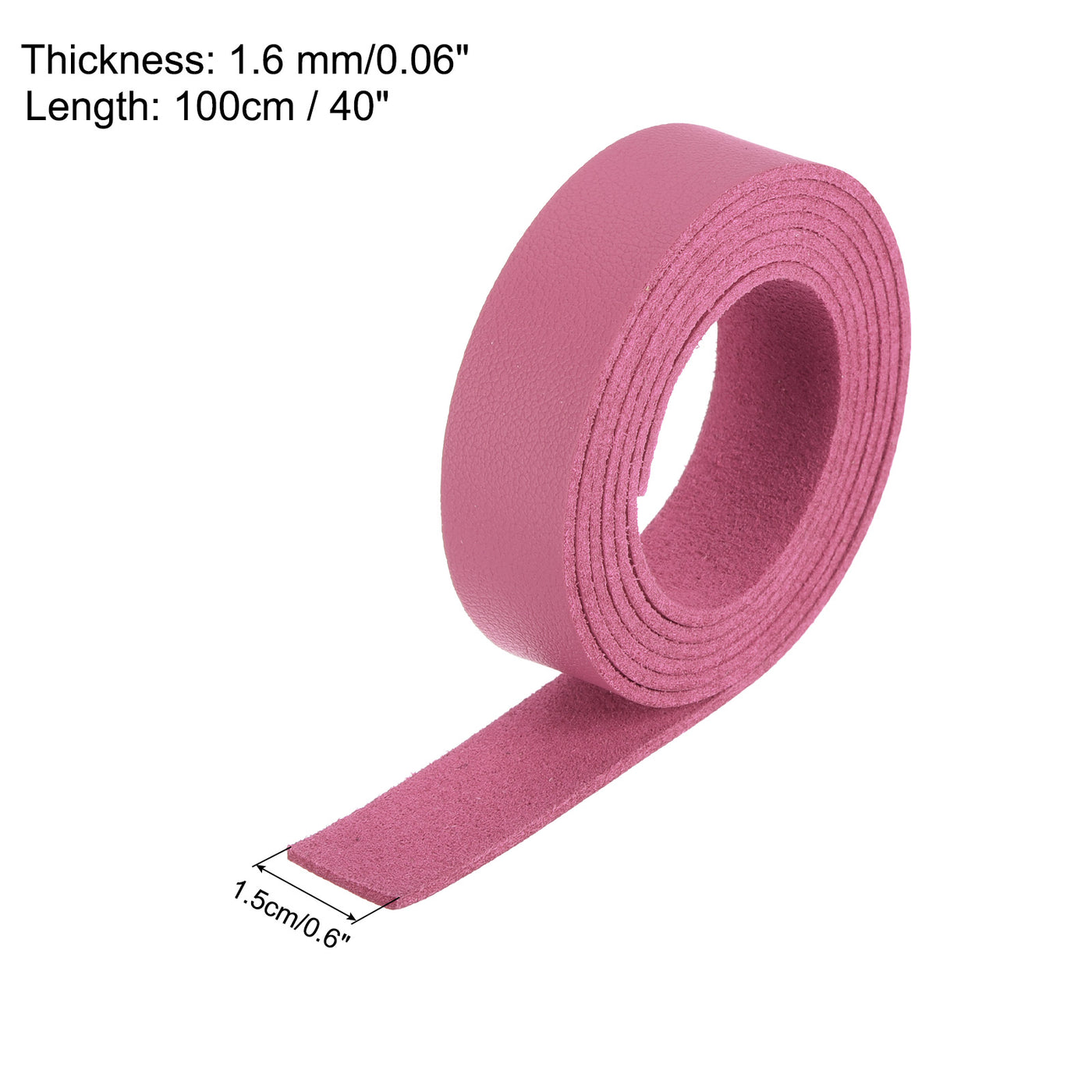 Harfington Leather Straps Strip Belt 1.5cm(0.6" Width) 100cm(40" Length) Leather Strips String Bright Pink for DIY Craft, Jewelry, Key Chains