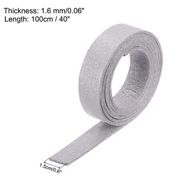 Harfington Leather Straps Strip Belt 1.5cm(0.6" Width) 100cm(40" Length) Leather Strips String Bright Silver for DIY Craft, Jewelry, Key Chains, Pack of 2