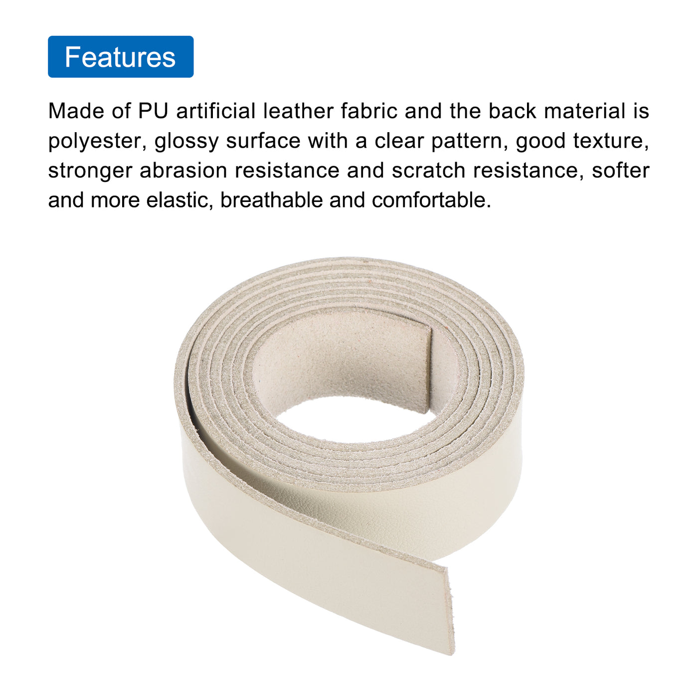 Harfington Leather Straps Strip Belt 2cm(0.8" Width) 100cm(40" Length) Leather Strips String Beige for DIY Craft, Jewelry, Key Chains, Pack of 2