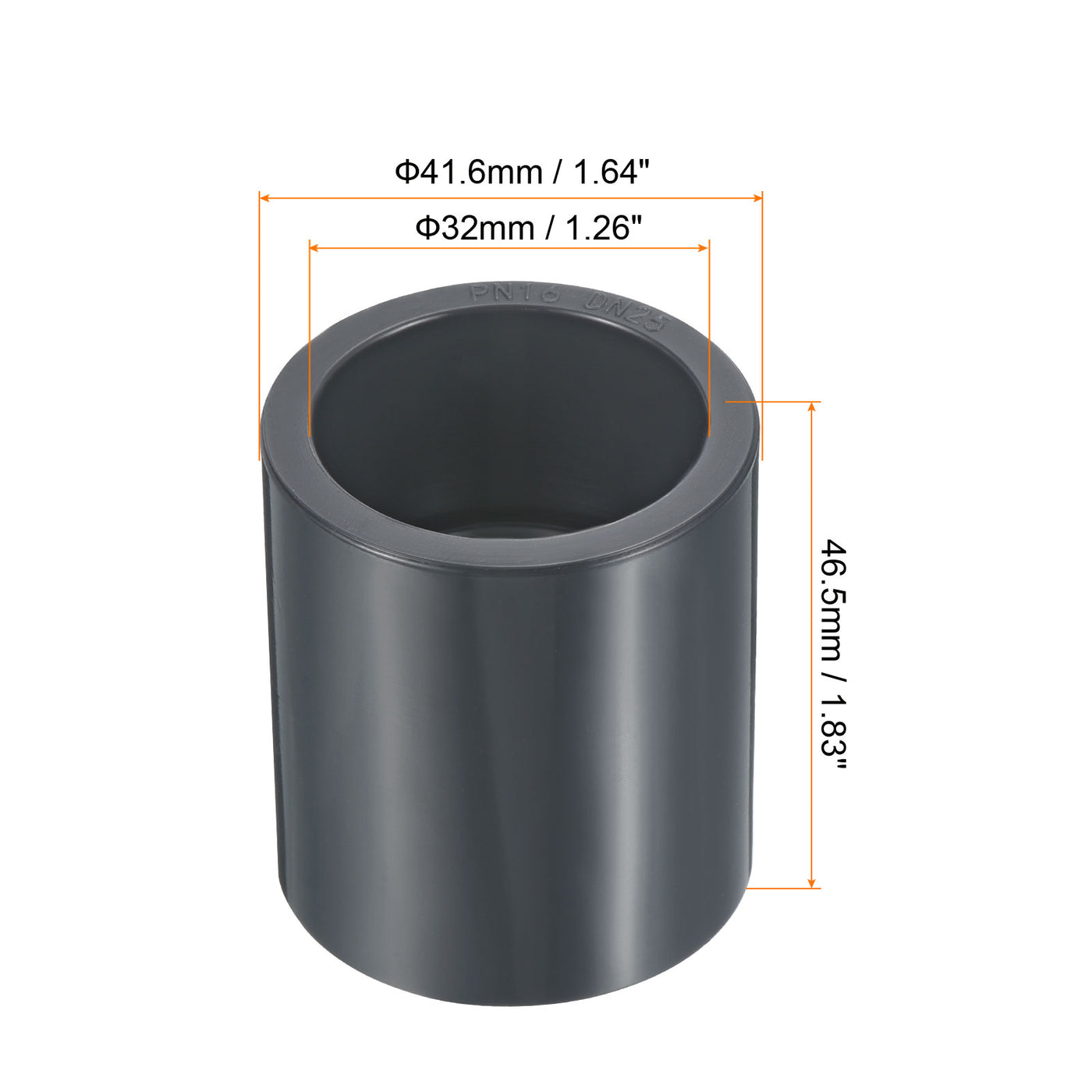 Harfington UPVC-Rohrverschraubung, 32 mm, 1,26-Zoll-Stecker, 2 Stück, gerade Kupplungen, Adapterstecker, dunkelgrau