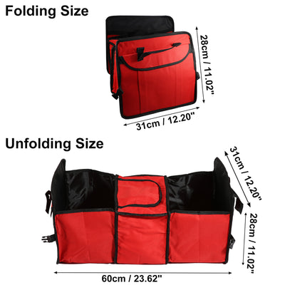 Harfington Car Trunk Foldable Organizer Thermal Insulation Cold Preservation with Aluminum Foil Multi Compartments Cooling Bag Red