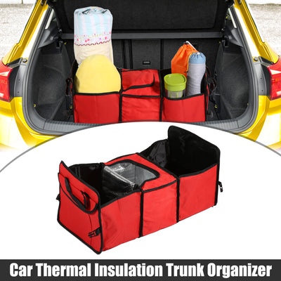 Harfington Car Trunk Foldable Organizer Thermal Insulation Cold Preservation with Aluminum Foil Multi Compartments Cooling Bag Red