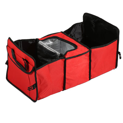 Harfington Car Trunk Foldable Organizer Thermal Insulation Cold Preservation with Aluminum Foil Multi Compartments Cooling Bag Red