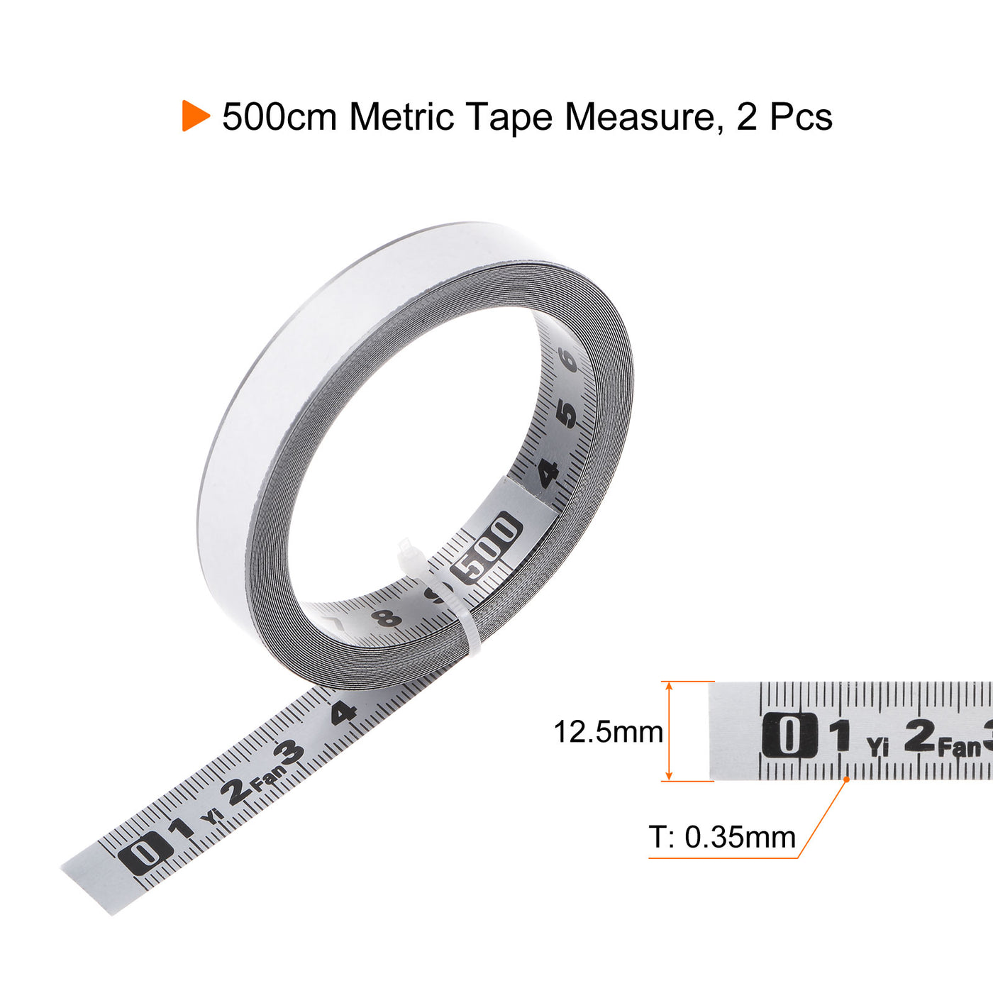 Harfington 2 Stück Selbstklebende Maßband 500cm Metrische Edelstahl Links-Nach-Rechts Verbreitert Metall Klebrige Stahl Werkbank Lineal