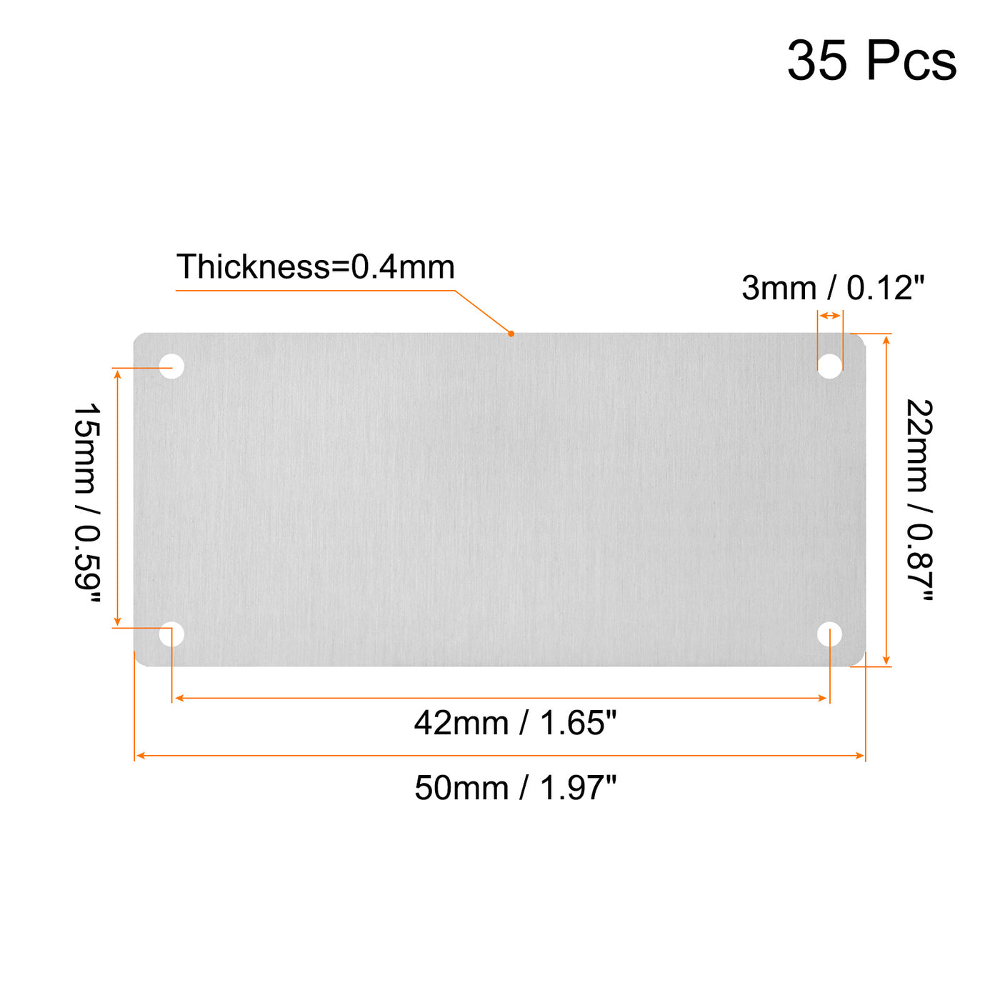 uxcell Uxcell 50x22mm Stainless Steel Blank Tags Engraving Blanks with 4 Hole, 35Pcs (Silver)