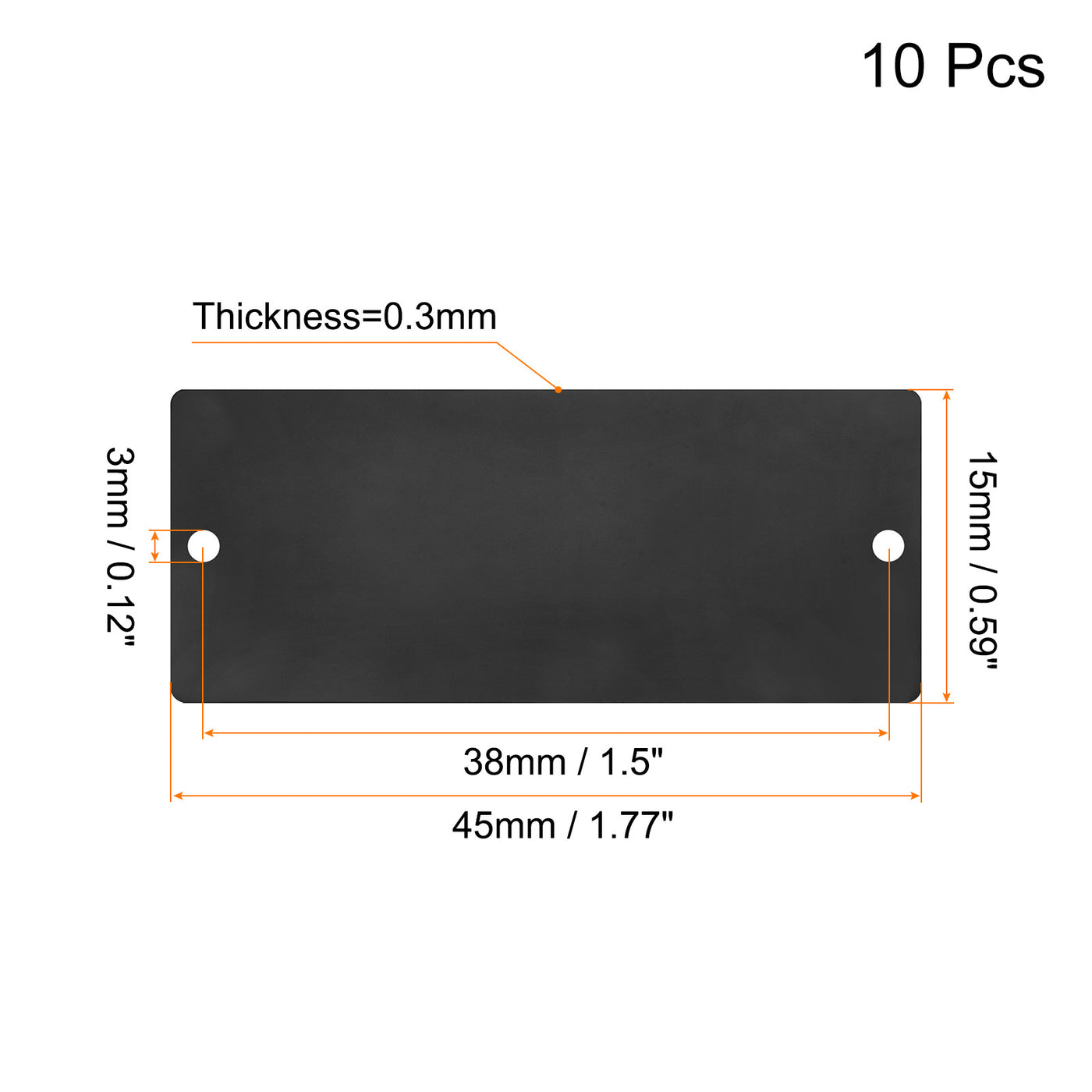 uxcell Uxcell 10Stk 45x15x0.3mm Aluminium Leere Etiketten Rechteck Gravur Rohlinge Karte mit 2 Loch für Maschinen Namensschild Heimwerker Etikett Anhänger (Schwarz)