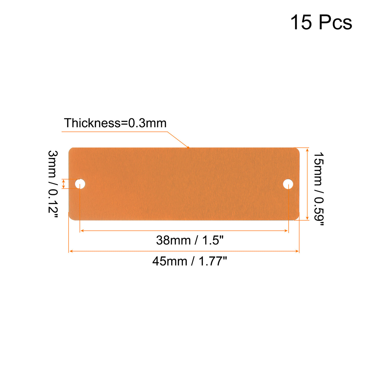 uxcell Uxcell 45x15x0.3mm Aluminium Blank Tags Engraving Blanks with 2 Hole, 15Pcs (Copper)