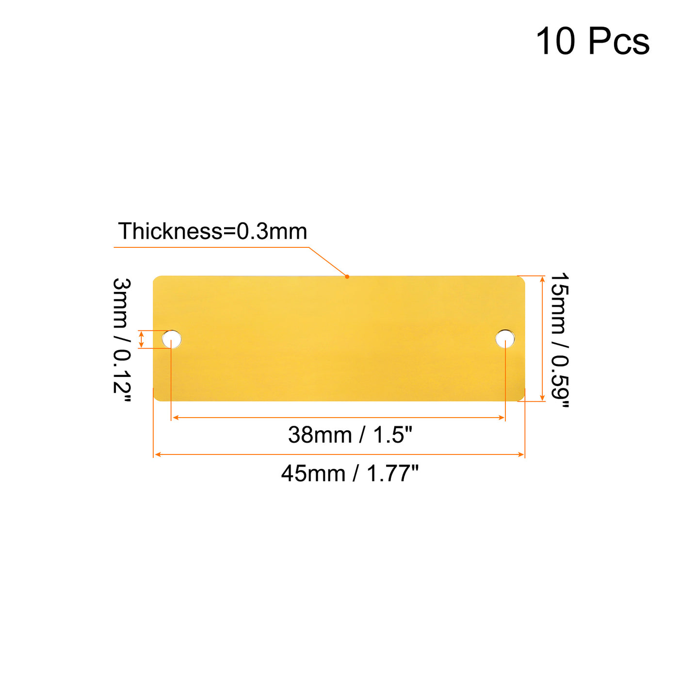 uxcell Uxcell 10Stk 45x15x0.3mm Aluminium Leere Etiketten Rechteck Gravur Rohlinge Karte mit 2 Loch für Maschinen Namensschild Heimwerker Etikett Anhänger (Gold Ton)