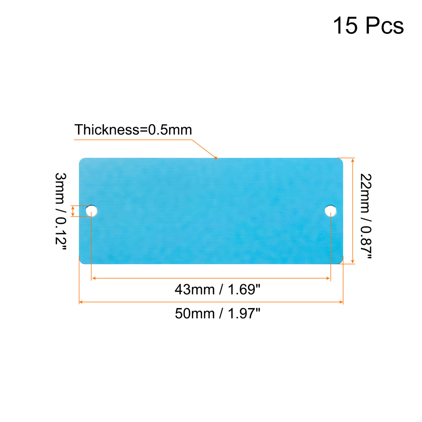uxcell Uxcell 50x22x0.5mm Aluminium Blank Tags Engraving Blanks with 2 Hole, 15Pcs(Water Blue)