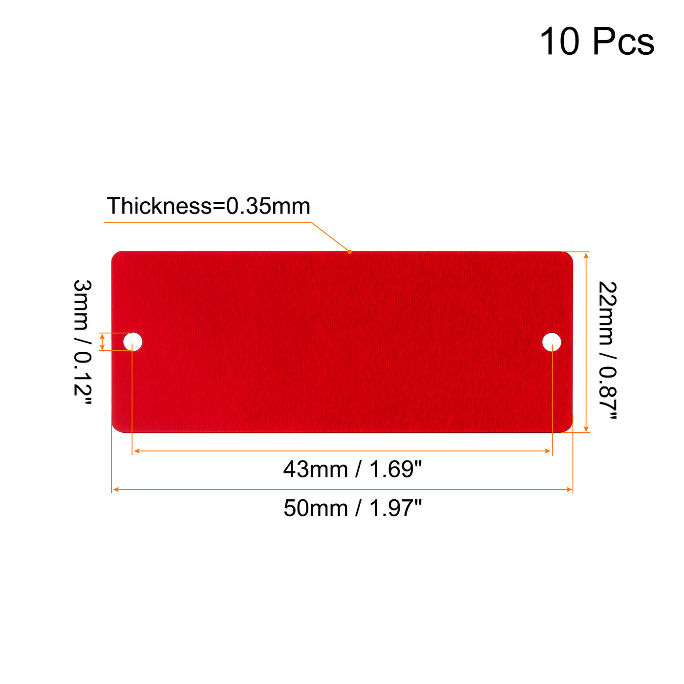 uxcell Uxcell 50x22x0.35mm Aluminium Blank Tags Engraving Blanks with 2 Hole, 10Pcs (Red)