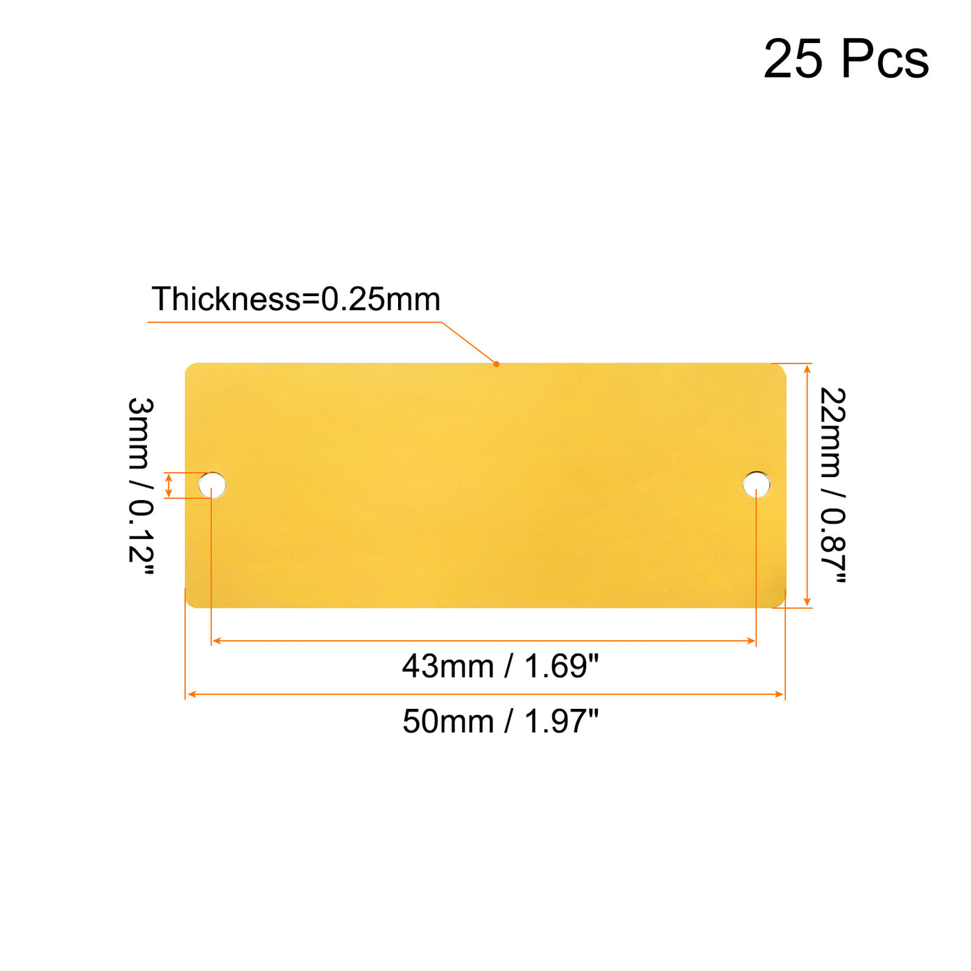 uxcell Uxcell 50x22x0.25mm Aluminium Blank Tags Engraving Blanks with 2 Hole, 25Pcs (Gold)