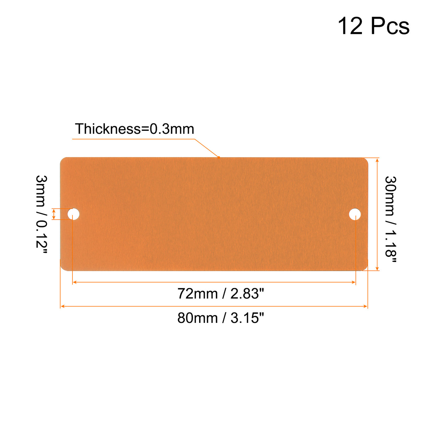 uxcell Uxcell 80x30x0.3mm Aluminium Blank Tags Engraving Blanks with 2 Hole, 12Pcs (Copper)