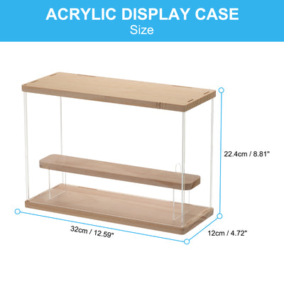 Harfington Acrylic Display Case with LED Light, 2 Tier Transparent Dustproof Showcase Display Boxes for Collectibles, Action Figures, Wood