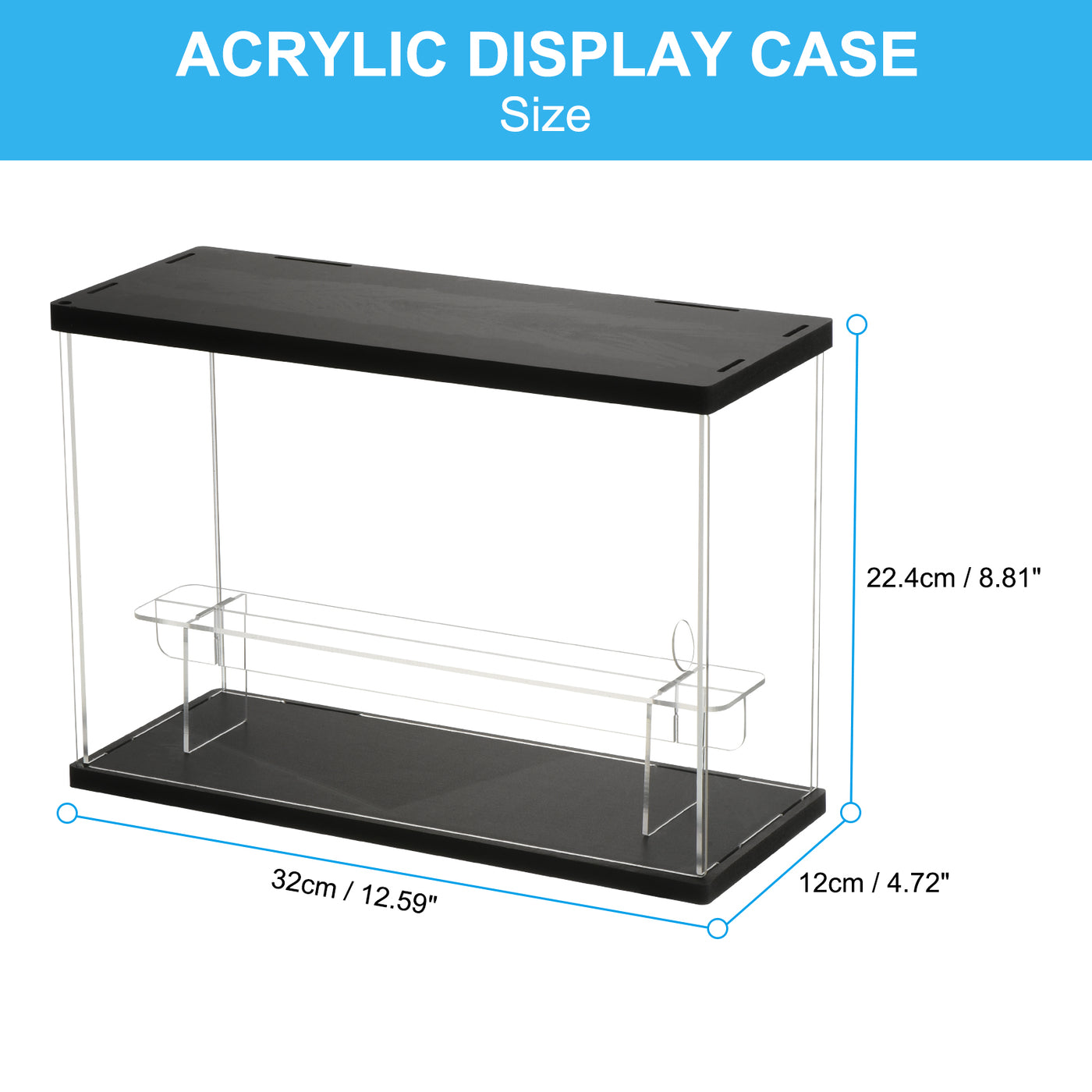 Harfington 2 Tier Acrylic Display Case with LED Light, Transparent Dustproof Showcase Display Boxes for Collectibles, Action Figures, Black