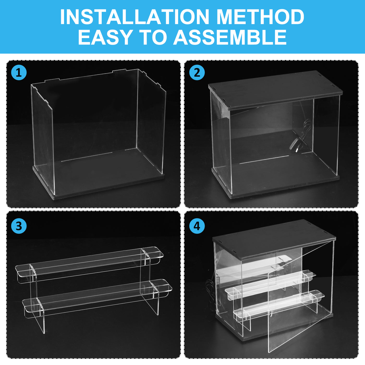 Harfington 2 Tier Acrylic Display Case with LED Light, Transparent Dustproof Showcase Display Boxes for Collectibles, Action Figures, Black