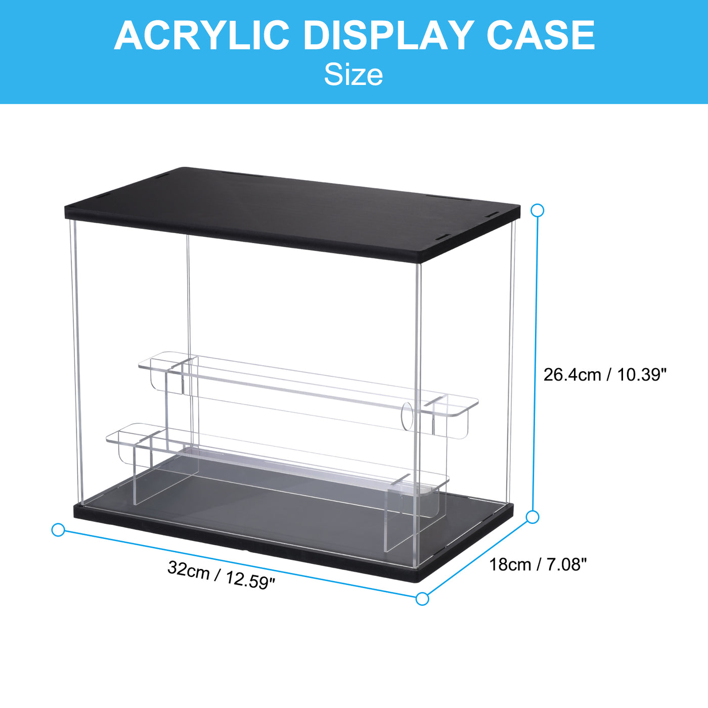 Harfington 3 Tier Acrylic Display Case with LED Light, Transparent Dustproof Showcase Display Boxes for Collectibles, Action Figures, Black