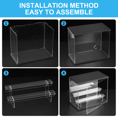 Harfington 3 Tier Acrylic Display Case with LED Light, Transparent Dustproof Showcase Display Boxes for Collectibles, Action Figures, Black