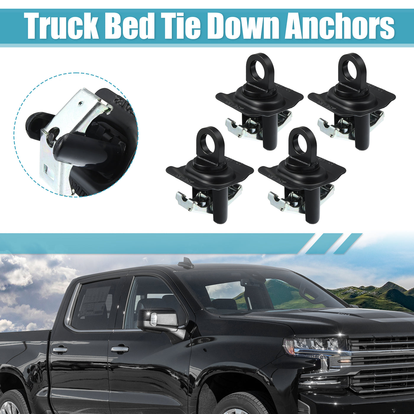 X AUTOHAUX 4pcs Truck Bed Tie Down Anchors 23146899 Replacement for Chevrolet Silverado 1500 2014-2023 Truck Bed Cargo Tie Downs for GMC Sierra 1500 2014-2023