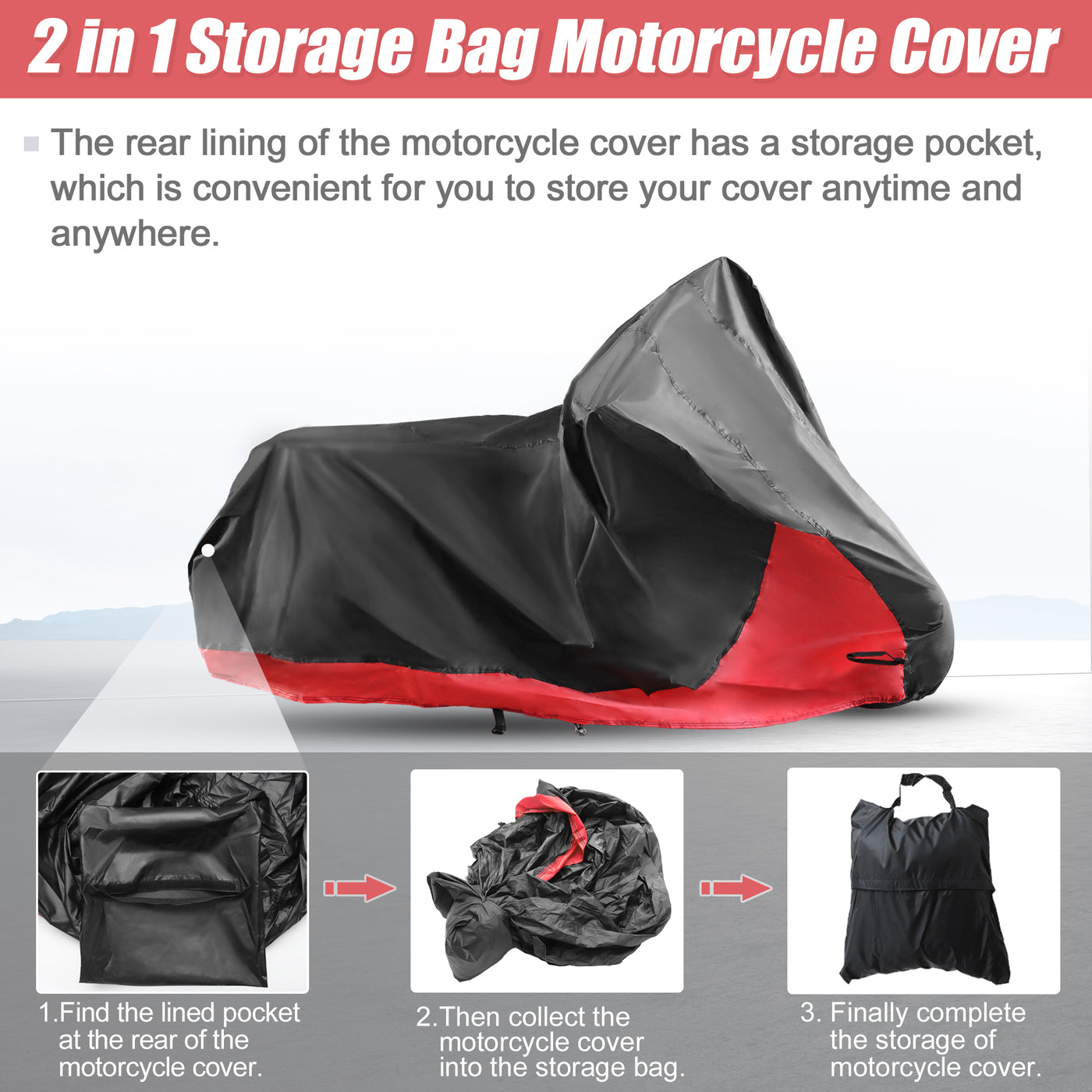 X AUTOHAUX Motorcycle Cover 2 in 1 Motorbike Cover Waterproof Rain Dust Protector for Harley Sportster Iron 883 for Honda CB CBR Cruiser Scooter Dirt Bike Models Black Red L Size