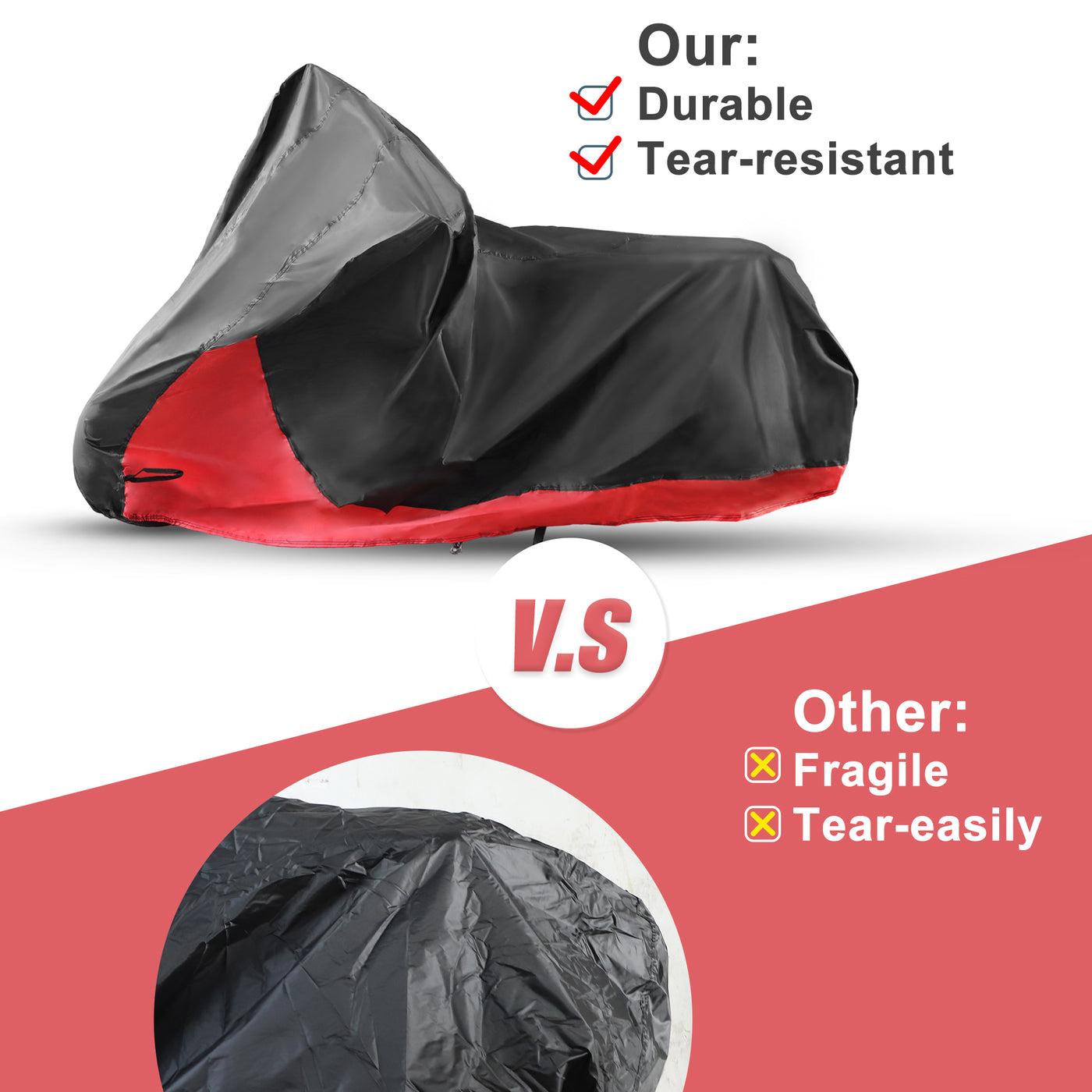 X AUTOHAUX Motorcycle Cover 2 in 1 Motorbike Cover Waterproof Rain Dust Protector for Harley Sportster Iron 883 for Honda CB CBR Cruiser Scooter Dirt Bike Models Black Red L Size