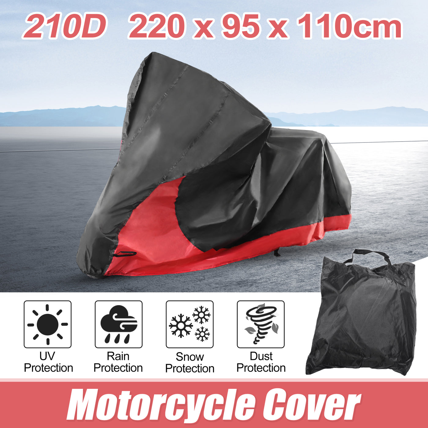 X AUTOHAUX Motorcycle Cover 2 in 1 Motorbike Cover Waterproof Rain Dust Protector for Harley Sportster Iron 883 for Honda CB CBR Cruiser Scooter Dirt Bike Models Black Red L Size