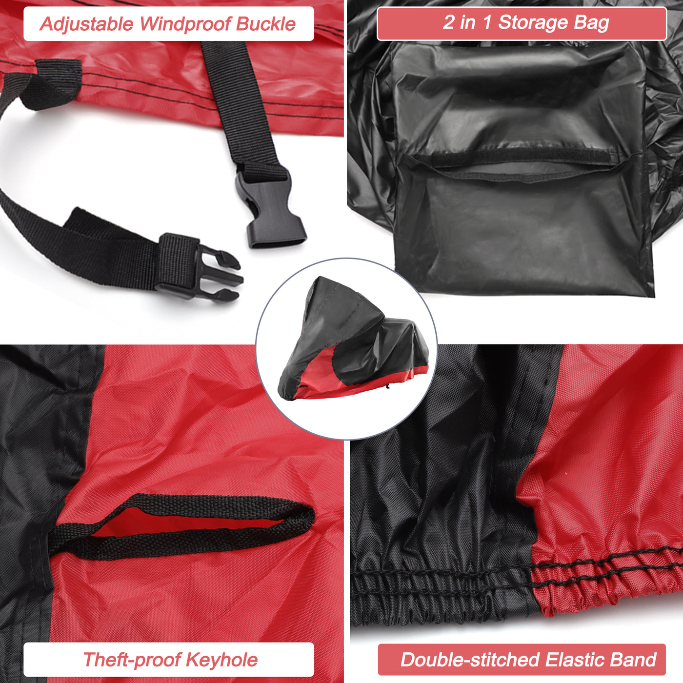 X AUTOHAUX 2 in 1 Motorrad Cover Regenschutz für Cruisers Modelle Schwarz Rot