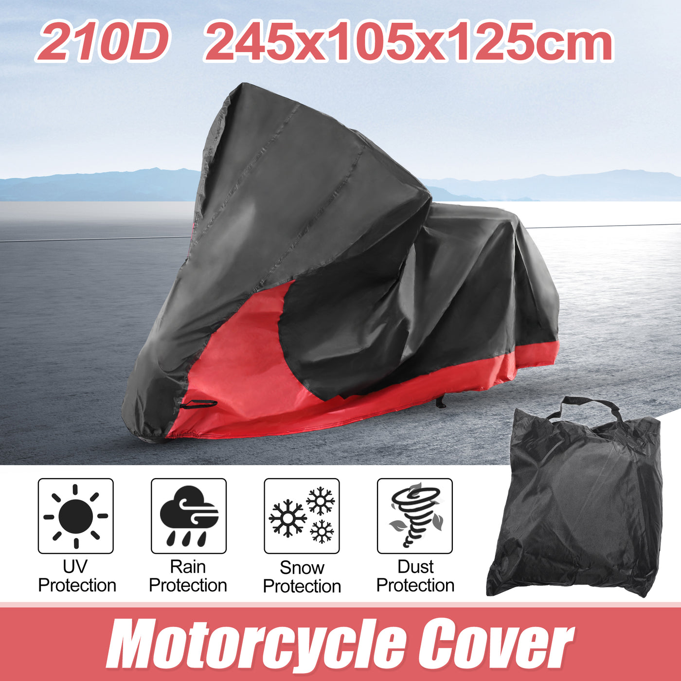 X AUTOHAUX 2 in 1 Motorrad Cover Regenschutz für Cruisers Modelle Schwarz Rot