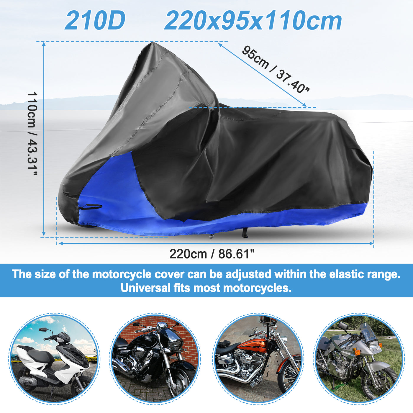 X AUTOHAUX Motorcycle Cover 2 in 1 Storage Bag Motorbike Cover Waterproof Rain Dust Protector for Harley Sportster Iron 883 Street 750 Forty-Eight Cruiser Scooter Dirt Bike Models Black Blue