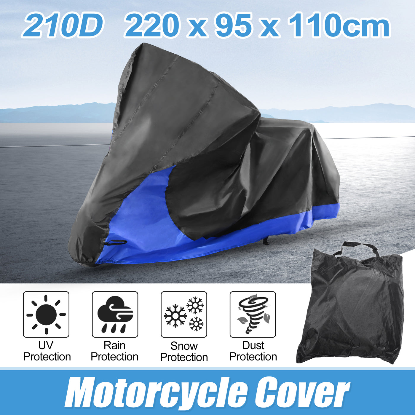 X AUTOHAUX Motorcycle Cover 2 in 1 Storage Bag Motorbike Cover Waterproof Rain Dust Protector for Harley Sportster Iron 883 Street 750 Forty-Eight Cruiser Scooter Dirt Bike Models Black Blue