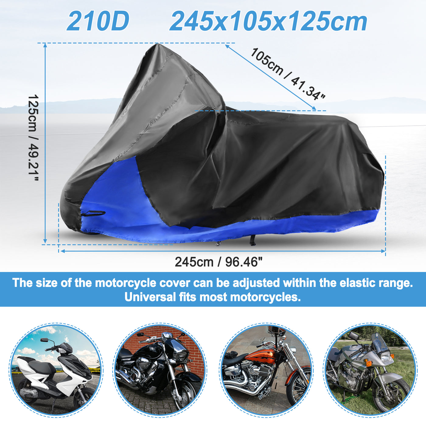 X AUTOHAUX 2 in 1 Motorcycle Cover Rain Dust Motorbike Covers Protector for Harley Softail Slim Heritage StreetBob Low Rider S Nightster Dyna Cruisers Models Black Blue