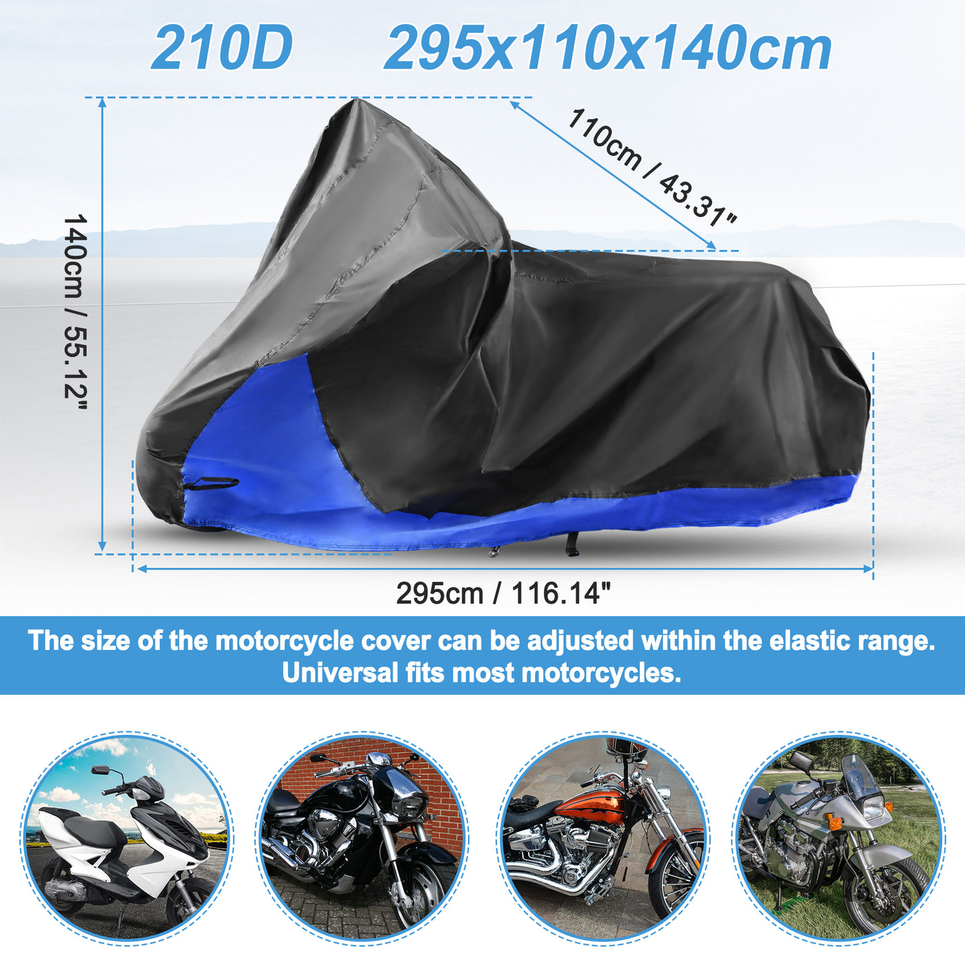 X AUTOHAUX 2 in 1 Motorcycle Cover Waterproof Protector for Harley Street Glide Road Glide Road King Special Ultra Limited FLHTK Freewheeler FLRT Tri Glide Ultra CVO Trike Models Black Blue