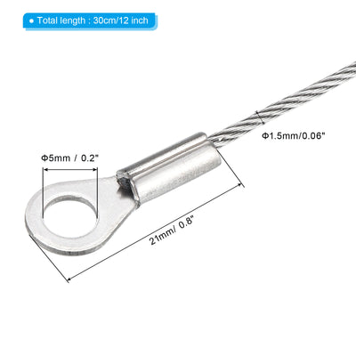 Harfington 1.5mm x 30cm Edelstahl Sicherheit Kabel 3Pack 5mm ID Ösen Abgeschlossen Sicherheit Draht Seil Gepäckschloß für Licht Außen Reise Silber