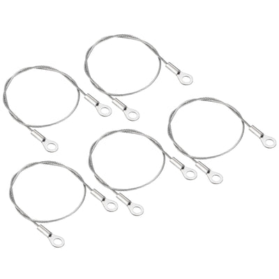 Harfington 1.5mm x 30cm Edelstahl Sicherheit Kabel 5Pack 5mm ID Ösen Abgeschlossen Sicherheit Draht Seil Gepäckschloß für Licht Außen Reise Silber