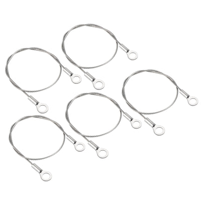 Harfington 1.5mm x 30cm Edelstahl Sicherheit Kabel 5Pack 6mm ID Ösen Abgeschlossen Sicherheit Draht Seil Gepäckschloß für Licht Außen Reise Silber