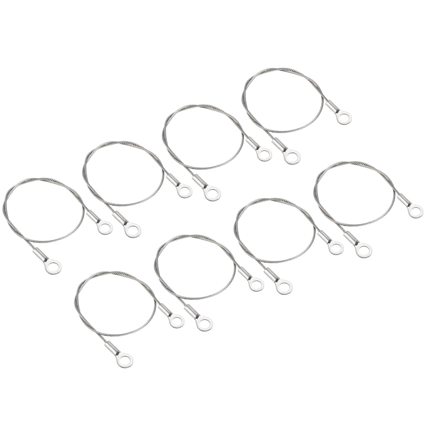 Harfington 1.5mm x 30cm Edelstahl Sicherheit Kabel 8Pack 6mm ID Ösen Abgeschlossen Sicherheit Draht Seil Gepäckschloß für Licht Außen Reise Silber