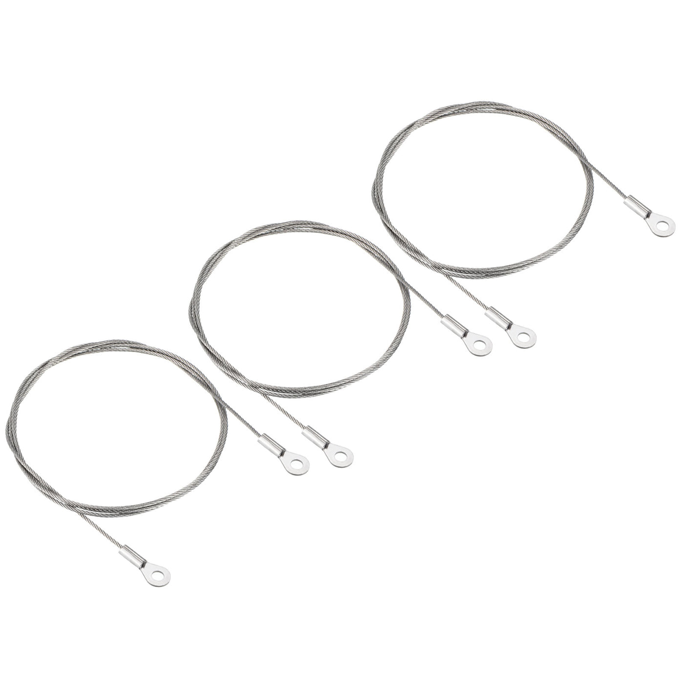 Harfington 1.5mm x 1m Edelstahl Sicherheit Kabel 3Pack 4mm ID Ösen Abgeschlossen Sicherheit Draht Seil Gepäckschloß für Licht Außen Reise Silber