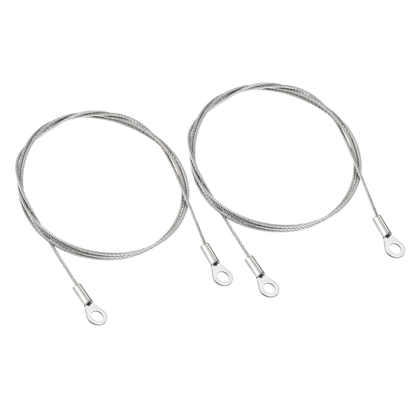 Harfington 1.5mm x 1m Edelstahl Sicherheit Kabel 2Pack 5mm ID Ösen Abgeschlossen Sicherheit Draht Seil Gepäckschloß für Licht Außen Reise Silber