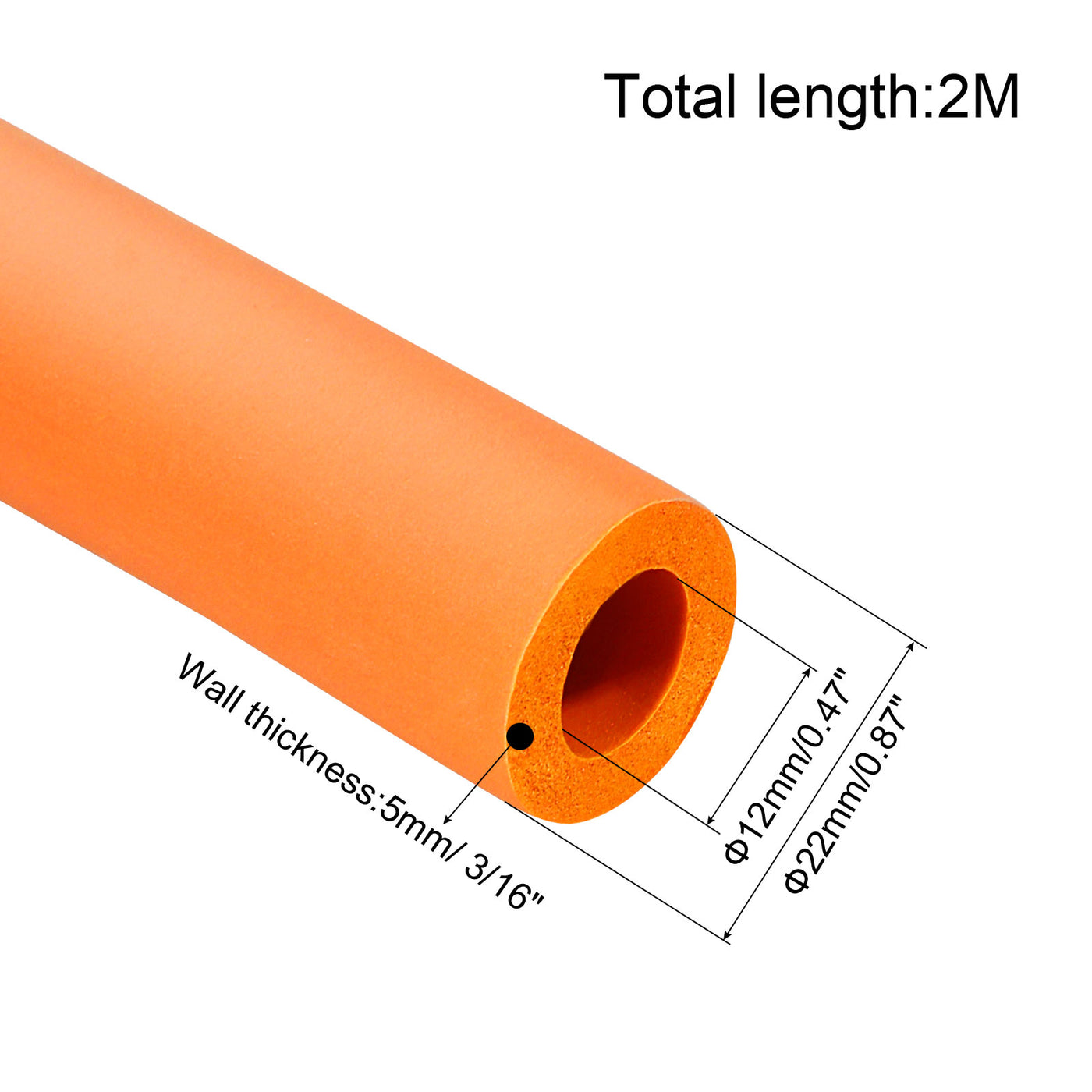 Harfington Foam Grip Tubing Handle Grips 12mm(1/2") ID 22mm(7/8") OD 6.6ft Orange for Utensils, Fitness, Tools Handle Support