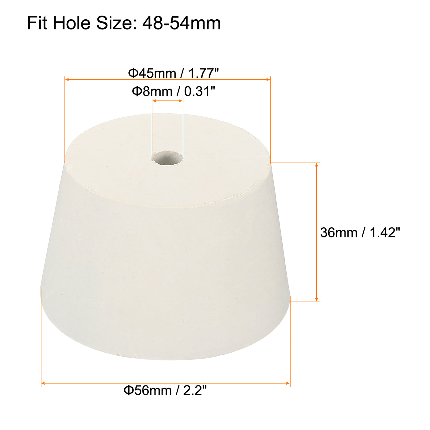 Harfington 5Stk Gummi Konisch Stecker 45mm bis 56mm mit Loch Test Rohre Stöpsel Stopfen Weiß für Lab Haus