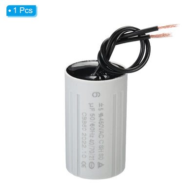 Harfington CBB60 6uF Running Capacitor, AC 450V 2 Wires 50/60Hz Cylinder 60x35mm