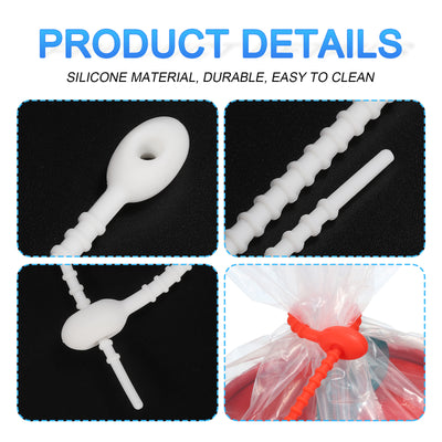 Harfington Reusable Zip Ties, 6 Inch Silicone Ties Bag Clips (White Pack of 30)