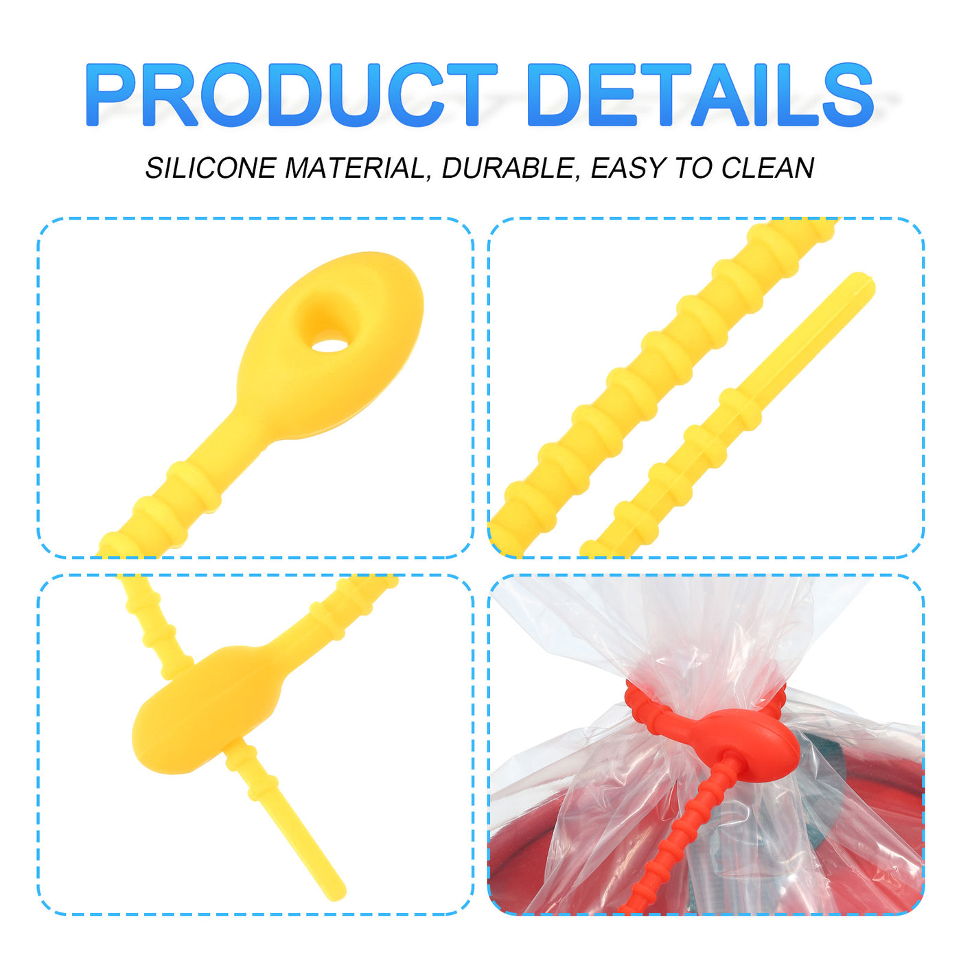 Harfington Reusable Zip Ties, 6 Inch Silicone Ties Bag Clips (Yellow Pack of 30)