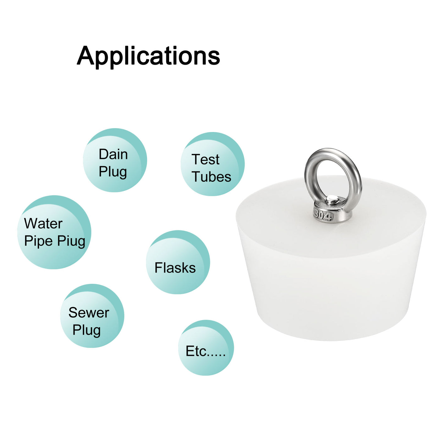 Harfington Silicone Rubber Tapered Plug 60mm to 73mm Solid with Ring White