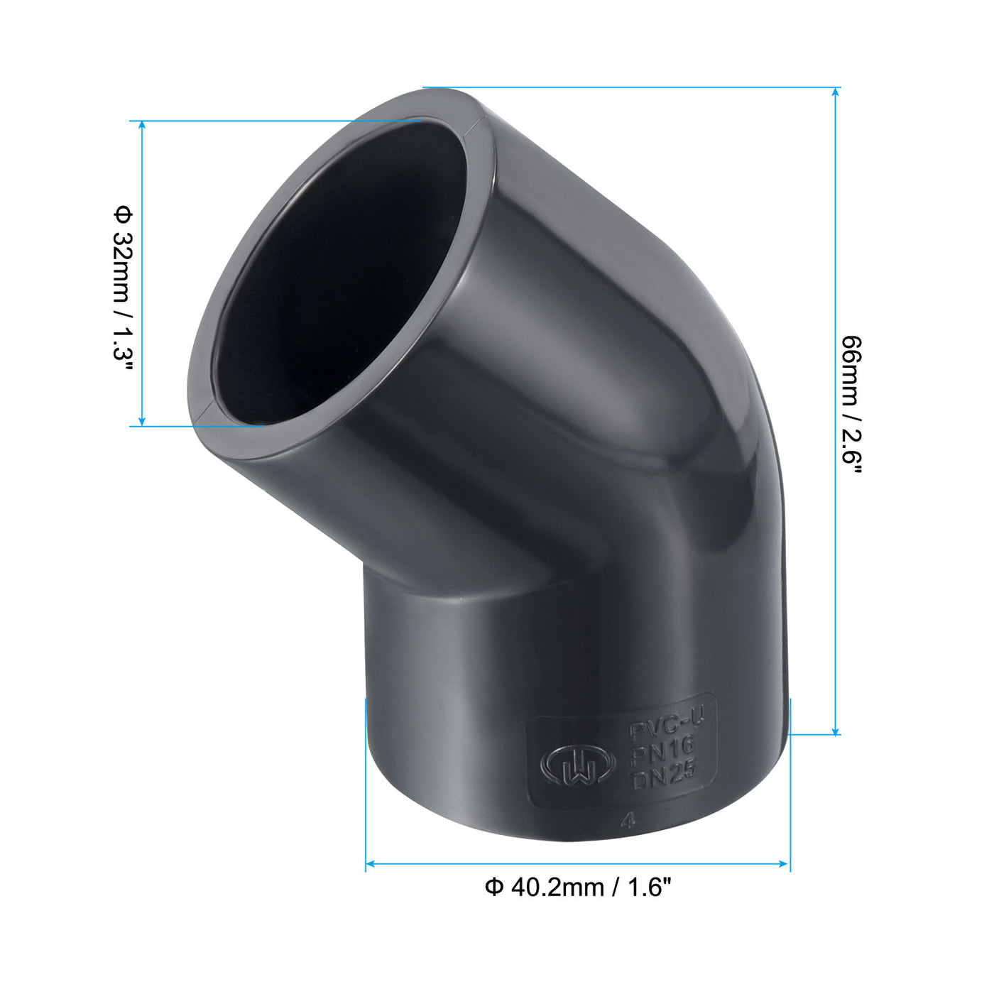 Harfington UPVC Pipe Fitting, 2 Pack 45 Degree Elbow Pipe Adapter 32mm 1" Slip Socket Coupling Connector