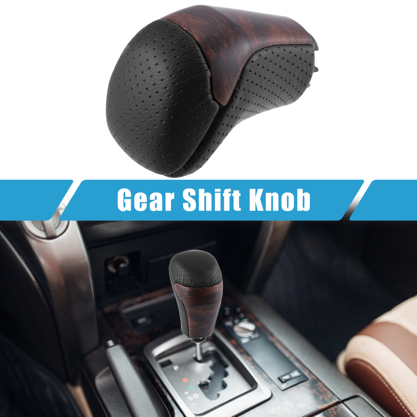 A ABSOPRO Car Automatic Gear Stick Shift Knob Gear Shift Knob Stick Shifter for Toyota Tacoma 2016-2021 Highlander 2014-2019 Black Gold Tone Wood Grain