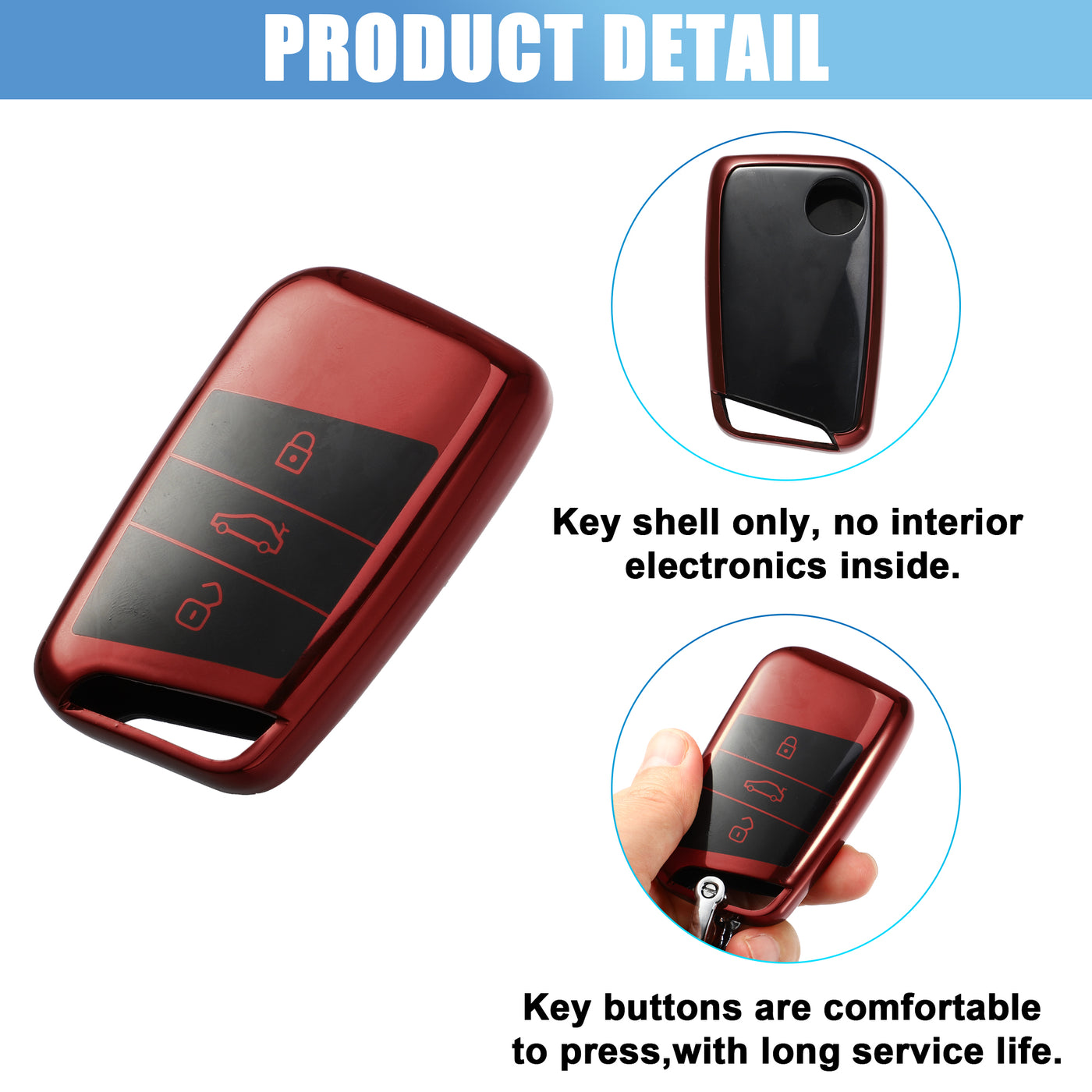 X AUTOHAUX TPU 3 Button Car Key Fob Case Cover for VW Golf MK7 Tiguan Passat for Seat Ibiza Leon for Skoda Octavia with Key Rings Red