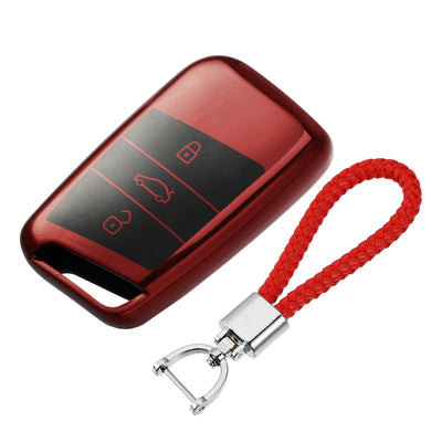 Harfington TPU 3 Button Car Key Fob Case Cover for VW Golf MK7 Tiguan Passat for Seat Ibiza Leon for Skoda Octavia with Key Rings Red